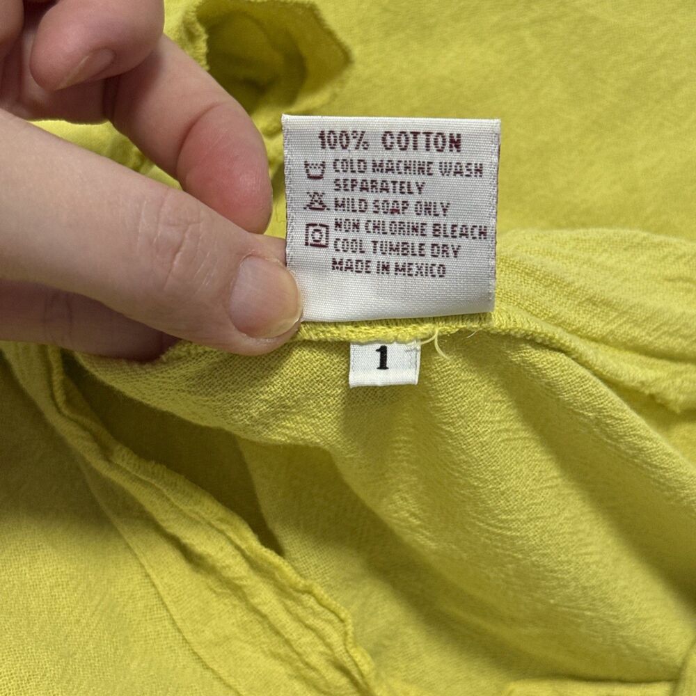 Oh My Gauze! LA Cotton Dress Size 1 (S/M) Lime Ruffle Asymmetric Lagenlook Artsy - Picture 13 of 13